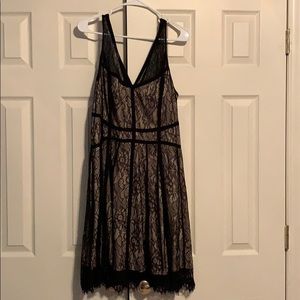 V neck black lace overlay date night dress